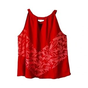 Appraisal Women | Coral Tropical Print Linen Blend Halter Top, Size 3X
